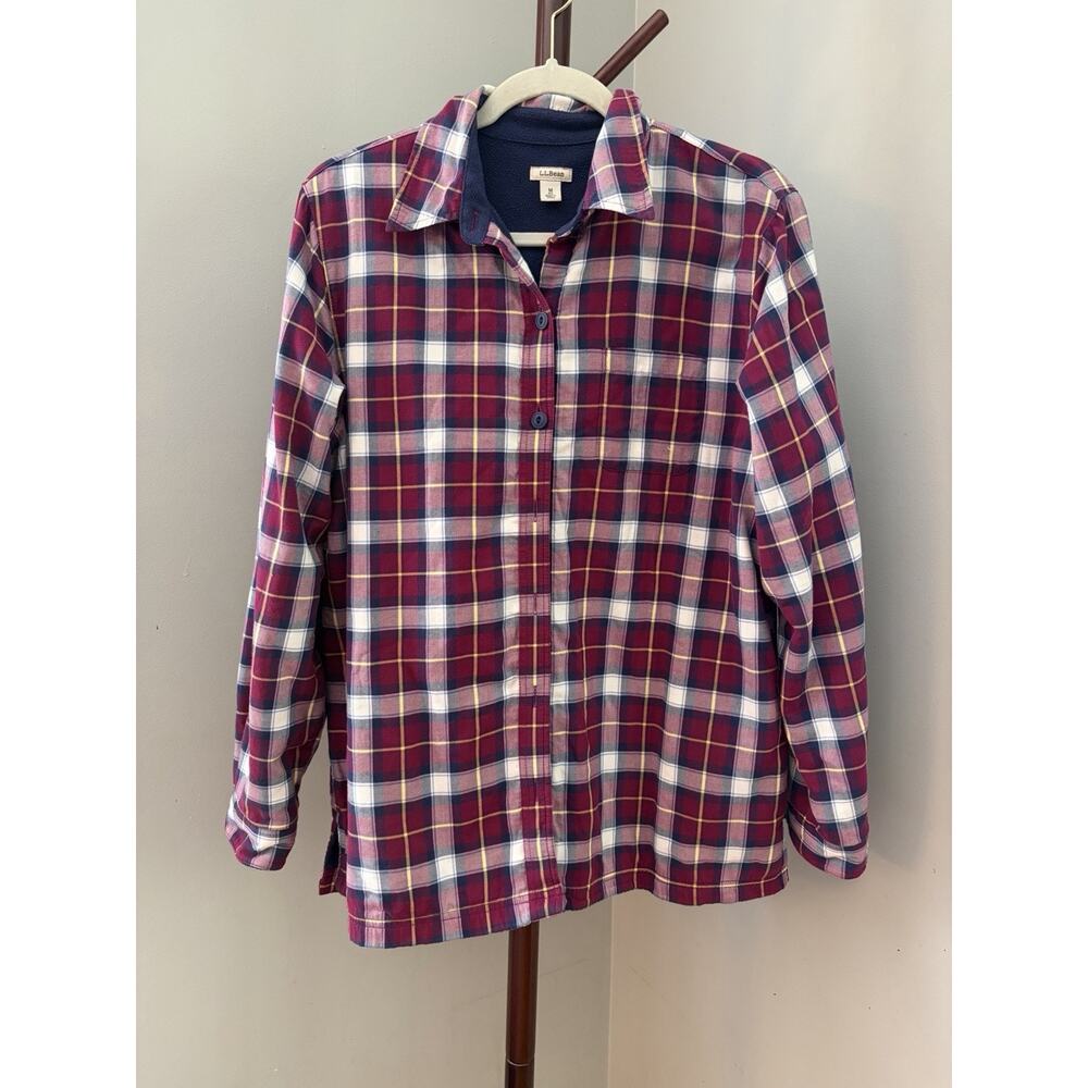 L.L.Bean Fleece Lined Cozy New England Burgundy Plaid Shacket